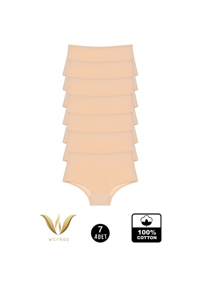 Wcreas Yüksek Bel Pamuklu Kadın Külot, 7'li Paket Pamuklu Yumuşak Kumaş Kadın Külot Ten