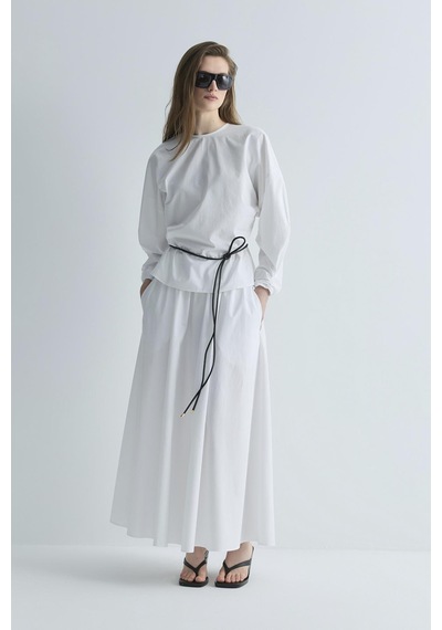 Suud Collection Beyaz Lara Kloş Etek