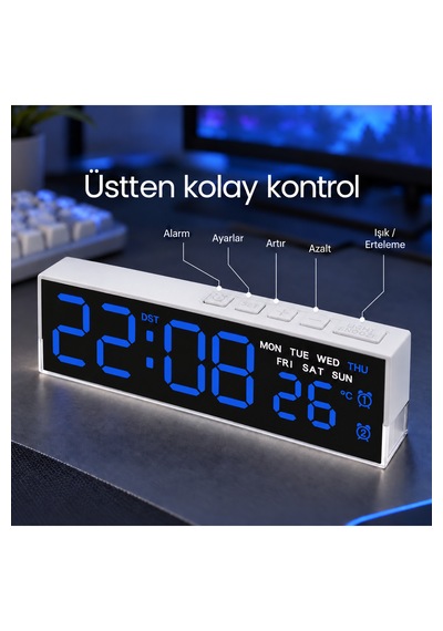 Akıllı Led Dijital Masa Saati Lacivert Renk