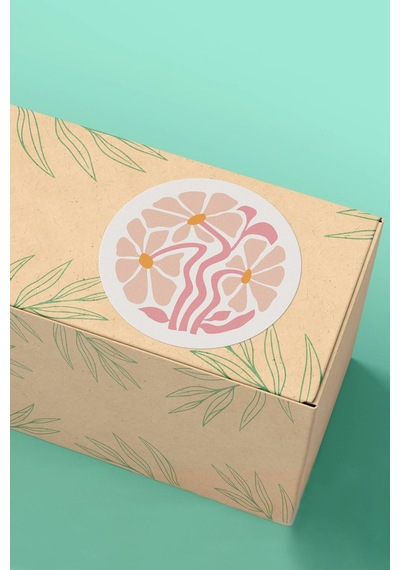 Retro Çiçek Desenli Kargo Paketleme Sticker 3x3cm St2109 Çok Renkli