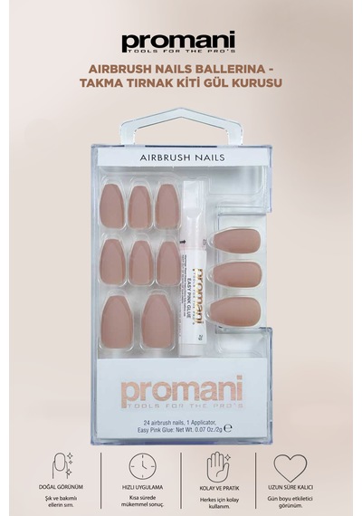 Airbrush Nails Ballerina - Takma Tırnak Kiti Gül Kurusu