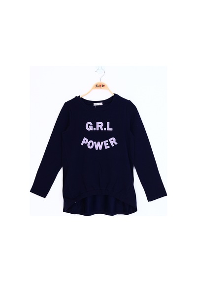 Toontoy Kids Toontoy Kız Çocuk Grl Power Baskılı Tişört Lacivert