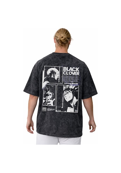 Tasarım Black Clover Anime Sırt Baskılı Unisex Oversize Vintage Y Siyah
