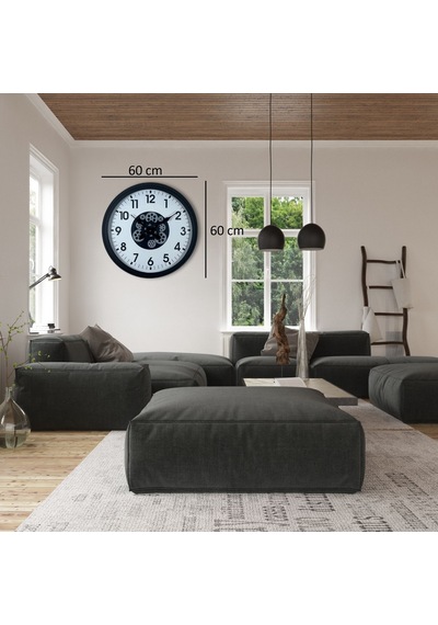 Siyah Standart 60 Cm Çarklı Duvar Saati Çok Renkli