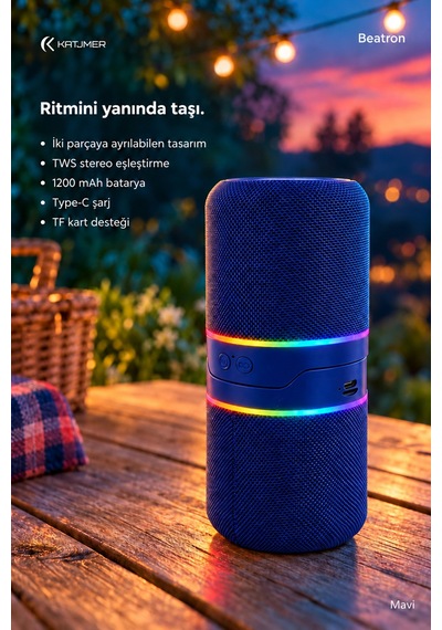 Spbtrn-001 Beatron Manyetik Ayrılabilir Bluetooth 5.4 Hoparlör 2 5 W, Tws, Tf Kart, Işıklı Mavi