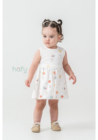Hafy Baby Kolsuz, Renkli Balon Desenli, Yazlık Kız Çocuk / Bebek Elbisesi Krem