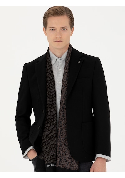 Cacharel Siyah Slim Fit Yün Karışımlı Spor Ceket
