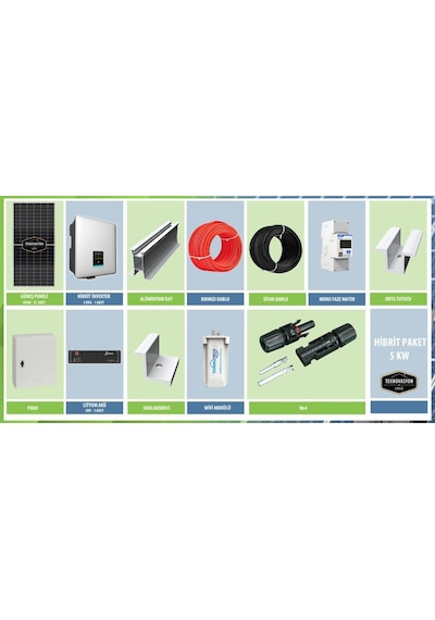 On Grid Lityum Hibrit 5 Kw Kva Monofaze Solar Güneş Paneli Paket Sistemi