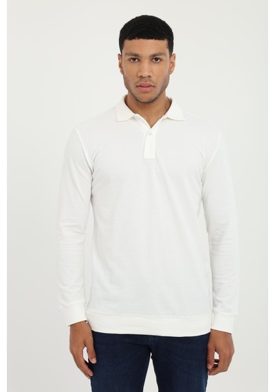 Dufy Erkek Regular Fit Polo Yaka Beyaz Sweatshirt-25470