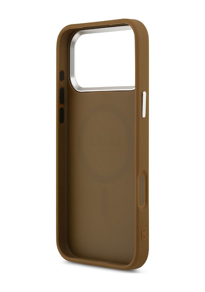 Apple Uyumlu iPhone 17 Pro Kılıf Guess Lisanslı M-safeli Pu Deri Metal Kamera Çerçeve Üçgen Logo Kapak Kahverengi Kahverengi