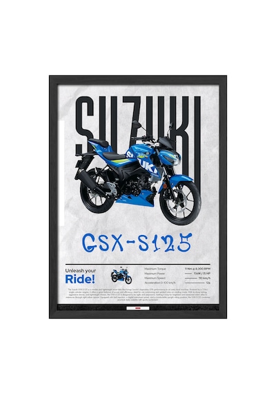 Suzuki Gsx-s 125 Siyah Ahşap Çerçeveli Poster, Dekoratif Motosiklet Duvar Tablosu