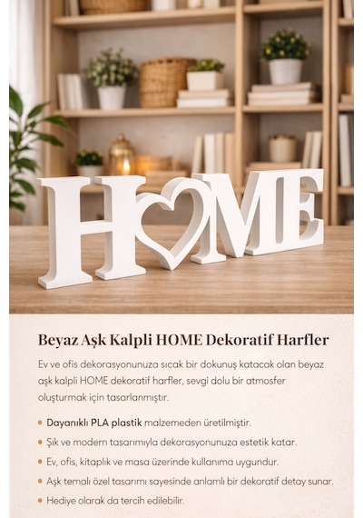 Modern Dekoratif Home Yazısı Kalp Figürlü Şık Ev Dekoru