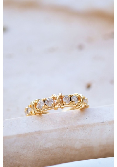 Aurrari Gold Tiffany Xox Zirkon Ayarlanabilir Yüzük
