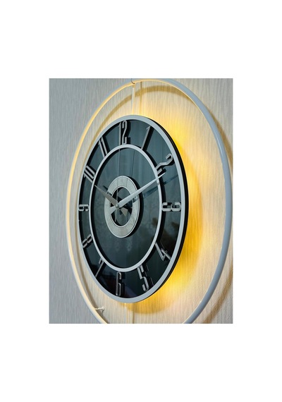 Pey Aksesuar Metal Camlı Duvar Saati 50 X 70 Cm Orta Boy Işıklı Gerçek Cam M51-beyaz-füme-beyaz-gümüş M51-beyaz-füme-beyaz-gümüş