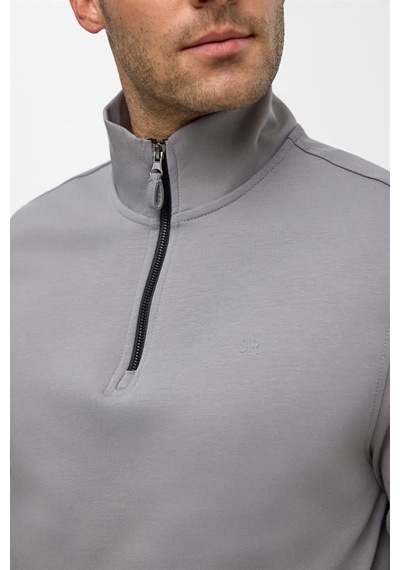 Süvari Gri Regular Düz Yarım Balıkçı Yaka Sweatshirt Gri