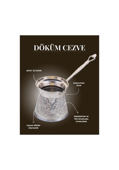Desenli Döküm Cezve 4 Kişilik- İndüksiyonlu Ocaklara Uyumlu 170 Ml