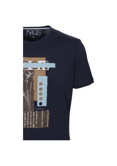Erkek Tişört Bisiklet Yaka Lacivert Slim Fit Baskılı T-shirt Ncs Jeans 1228-lacivert Lacivert