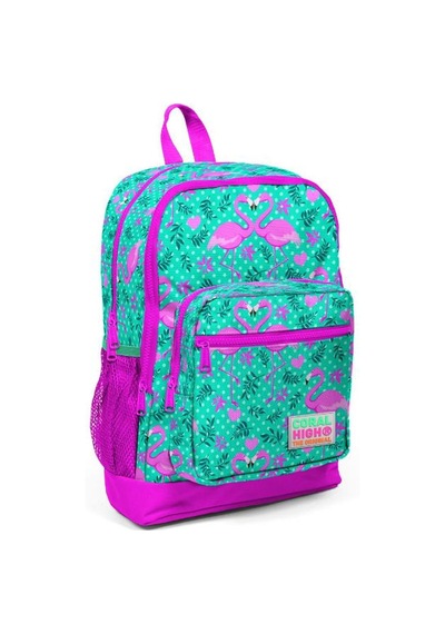 Coral High Kids Su Yeşili Pembe Flamingo Desenli Usb'li 3 Lü Okul Çanta Seti Set0123812 Çok Renkli