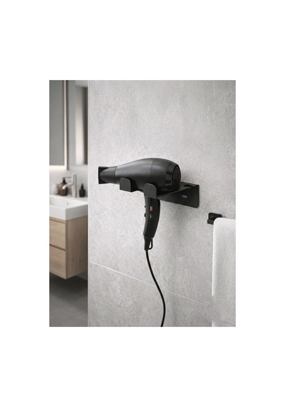 Modern Paslanmaz Saç Kurutma Makinesi Askı Aparatı - Lazer Kesim Kablo Askılı Banyo Organizeri Siyah