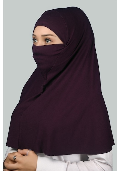 Altobeh Hazır Türban Peçeli Pratik Eşarp Tesettür Nikaplı Hijab - Namaz Örtüsü Sufle (XL) - Mürdüm