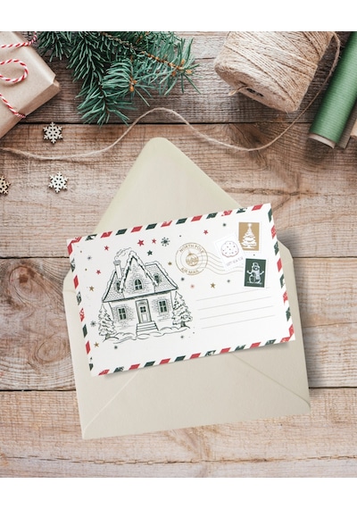 Yılbaşı Ev Temalı Kartpostal Seti, Yeniyıl, Noel, Tebrik Ve Hediy