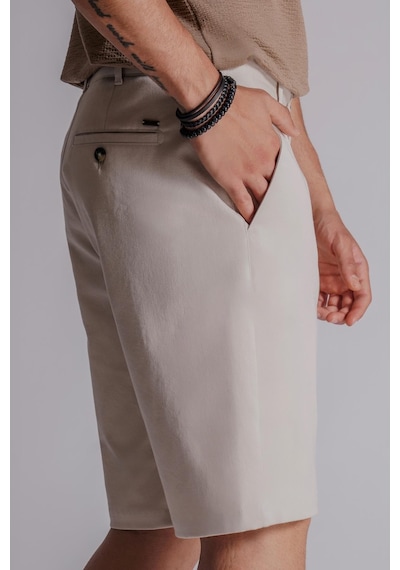 Braccas Erkek Yandan Cepli Klasik Bel Slim Fit Chino Şort Bej Bej