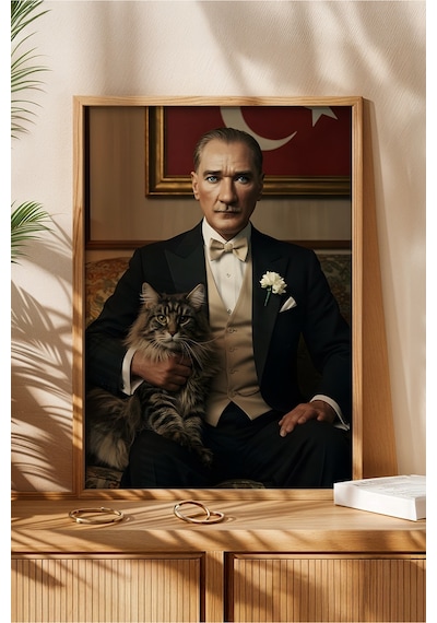 Huhuli Mustafa Kemal Atatürk Baskılı Ahşap Çerçeveli Tablo Huhu505