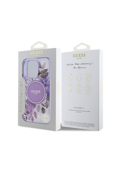 Apple iPhone 16 Pro Uyumlu Kılıf Guess Lisanslı Magsafe Şarj Özellikli Flower Tonal Circle Mor