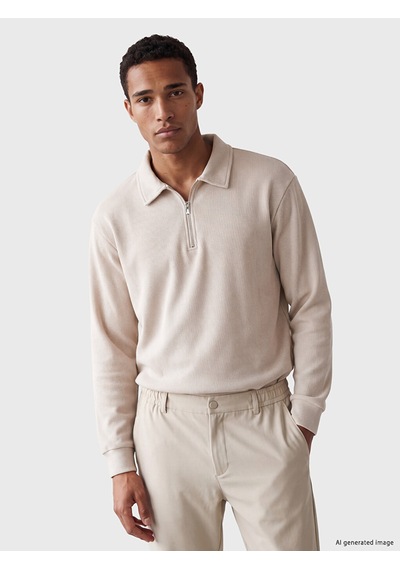 Lcw Vision Bej Polo Yaka Erkek Kalın Sweatshirt