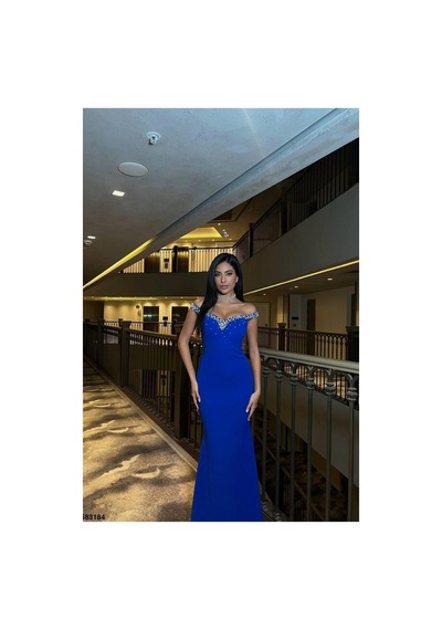 Store Kadın Modern Kalp Yaka Balık Kesim Askılı Abiye Elbise Saks - 925383548 Saks