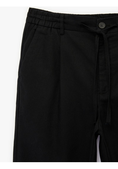 Koton Regular Fit Beli Lastikli Düğmeli Düz Paça Keten Karışımlı Chino Yazlık Pantolon Siyah 6sam40003hw Koton Regular Fit Beli Lastikli Düğmeli Düz Paça Keten Karışımlı Chino Yazlık Pantolon Siyah 6sam40003hw