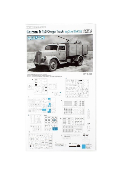 Dragon 6828 1/35 Ölçek, German 3t 4x2 Truck W/2cm Flak 38 2 İn 1 , Uçaksavarlı Askeri Kamyon Plastik Model Kiti-36352