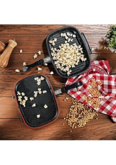 Schafer Diva Double İkili Ayrılabilir Grill Pan Kare Çift Taraflı Tava 2 Parça Siyah