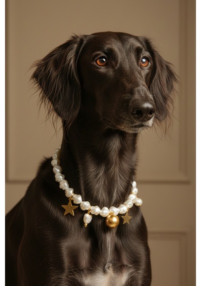 İncili Köpek Kolye- Tasma - Collar Beyaz