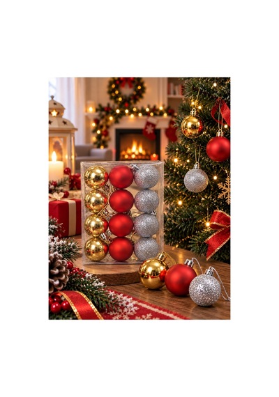 Yeni Yıla Özel 12 Parça Yılbaşı Çam Ağacı Süs Topları Sarı Kırmızı Ve Gümüş Renkli Noel Süs Topları Noel Süsü