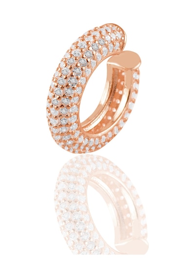 925 Ayar Gümüş Kıkırdak Küpe Rose 5 Sıralı Zirkon Taşlı Kıkırdak Küpe Barcode Gold - Rodyum