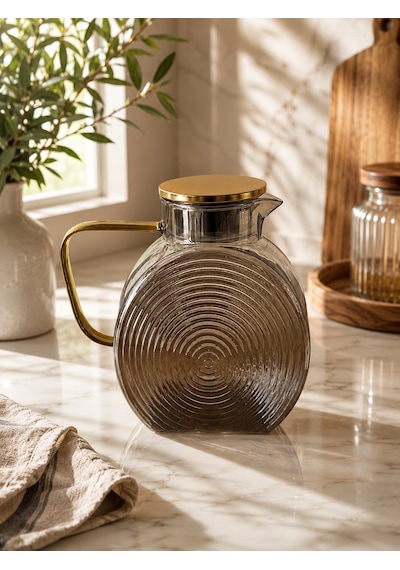 Qerhome Borosilikat Cam Füme Salyangoz Desenli Cam Demlik & Sürahi 2500 Ml