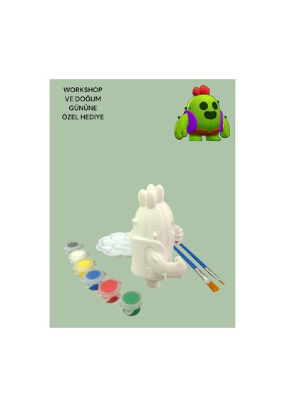 3d Brawl Stars Spike Figür Boyama Seti - Kendin Boya Hobi Ve Etkinlik Seti - Akrilik Boya + 2 Fırça