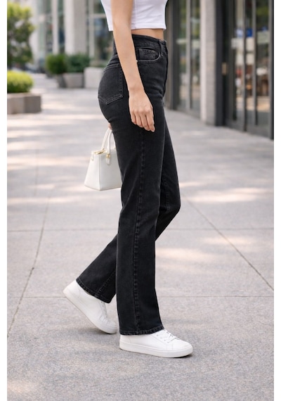 Cedy Denim Kadın Boru Paça Yüksek Bel Regular Fit Likralı Pantolon Siyah Cedy Denim Kadın Boru Paça Yüksek Bel Regular Fit Likralı Pantolon Siyah