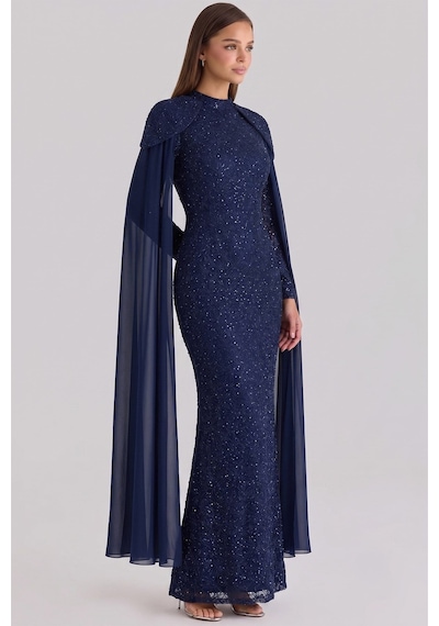 Olcay Pelerin Detaylı Kordone Dantel Exclusive Büyük Beden Tesettür Abiye Elbise Lacivert 1096 Olcay Pelerin Detaylı Kordone Dantel Exclusive Büyük Beden Tesettür Abiye Elbise Lacivert 1096