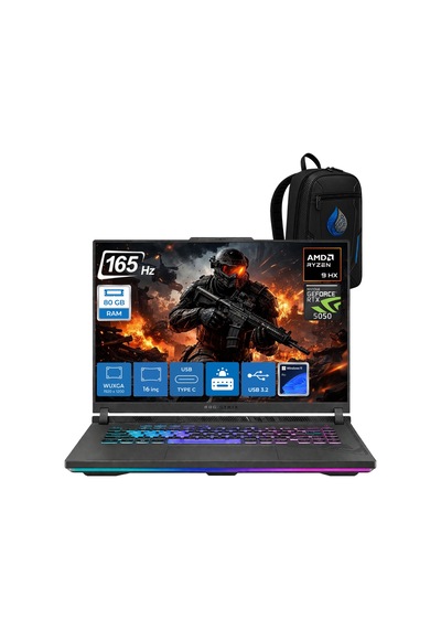 Asus Rog Strix G16 G614PH-RV036RNP028 Ryzen 9-8940HX 80 GB 4 TB SSD 8 GB RTX5050 16" W11P Dizüstü Bilgisayar + Çanta