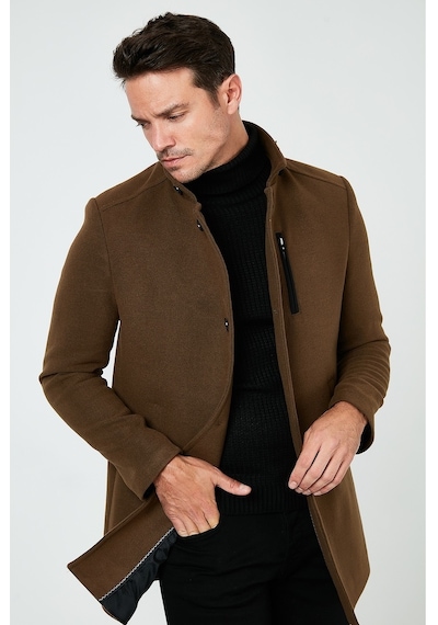 Buratti Slim Fit Düğmeli Dik Yaka Kaşe Erkek Kaban 5840099 Taba