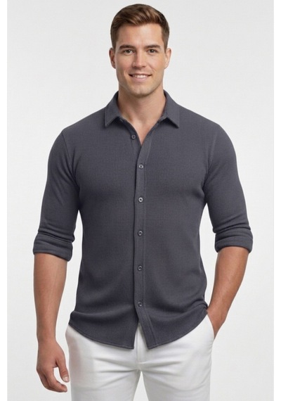 Rizzup Füme Slim Fit Örme Kumaş Likralı Erkek Gömlek Nefes Alan Esnek Ve Modern Tasarım 2602604 Rizzup Füme Slim Fit Örme Kumaş Likralı Erkek Gömlek Nefes Alan Esnek Ve Modern Tasarım 2602604