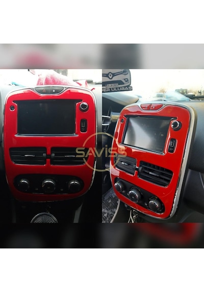 Renault Clio4 Double Teyp uyumlu Full Set Kırmız Torpido Konsol Maun Kaplama (Kırmızı)