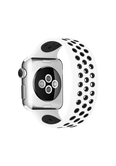 Apple Watch 38mm Uyumlu Ayarlı Delikli Silikon Kordon - Beyaz-siyah