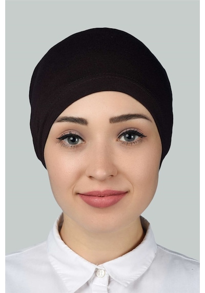 Altobeh Hazır Pratik Geçmeli Lastikli Tesettür Bone - Koyu Kahverengi