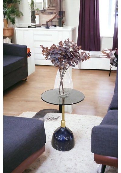 T.concept Metal Yuvarlak Yan Sehpa Lacivert Gold Ayak