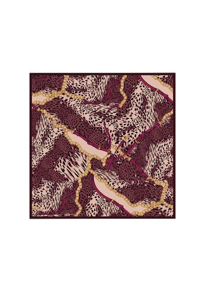 Aker Bordo Leopar Desenli İpek Krep Saten Eşarp Koyu Pembe koyu pembe