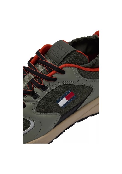 Tommy Hilfiger Erkek Farklı Materyalli Runner Sneaker - Yeşil Pewter Green