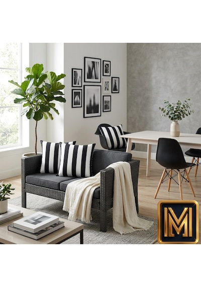 Kırlent 6 4'lü Siyah Beyaz Çizgili Kırlent Kılıfı 45x45 Cm Modern Dekoratif Koltuk Yastık Kılıfı Beyaz Siyah Renk